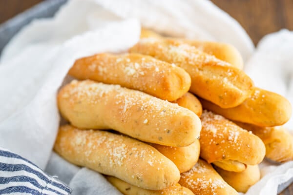 a basket of Soft Italian Breadsticks