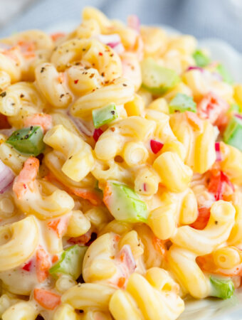 closeup of macaroni salad