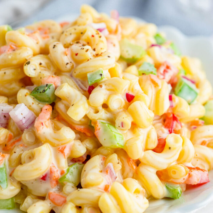 closeup of macaroni salad