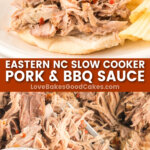 eastern nc slow cooker pork and BBQ sauce pin collage