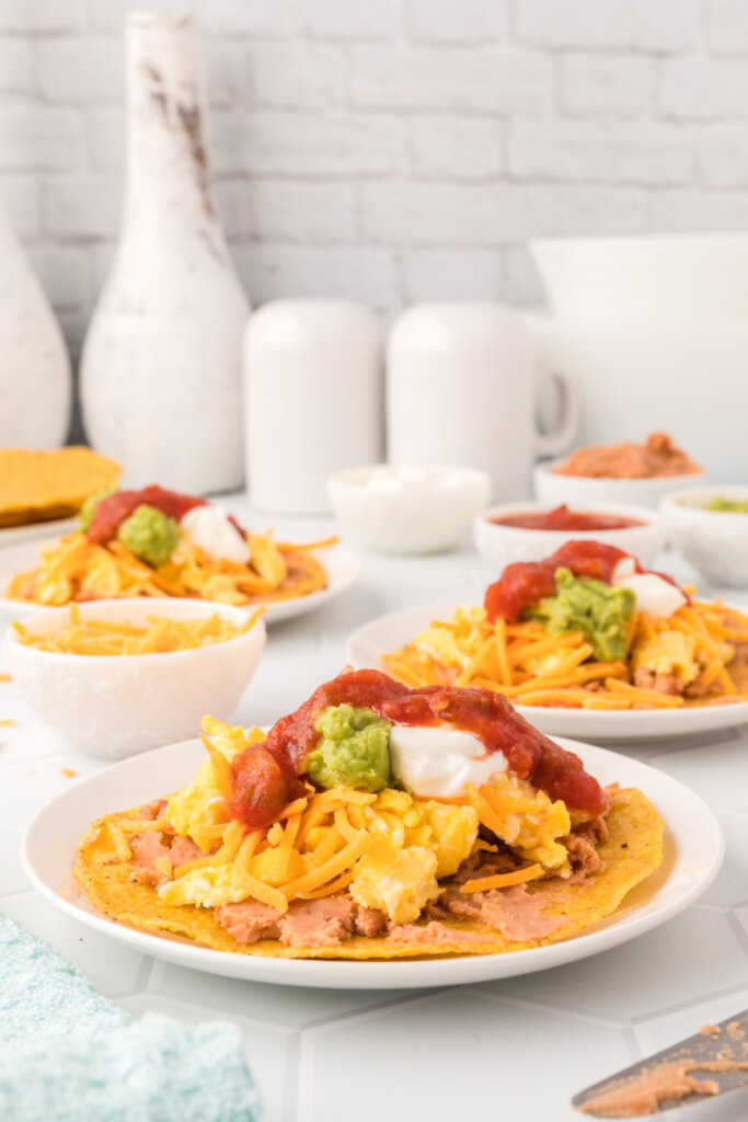 plates with breakfast tostadas