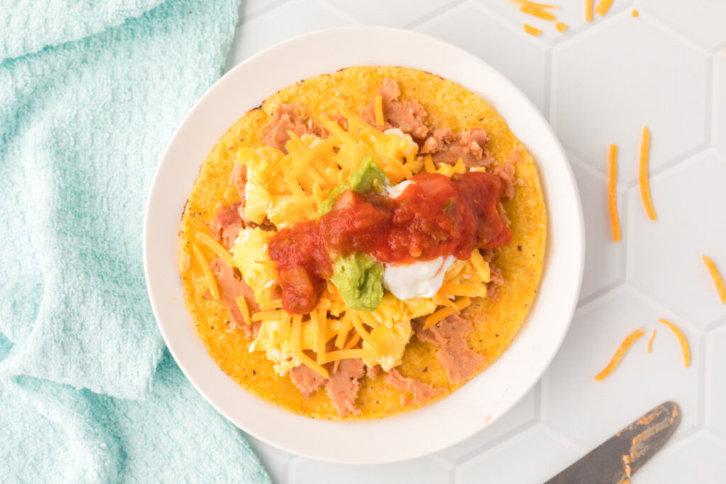 looking down at tostada on plate