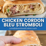chicken cordon bleu stromboli pin collage