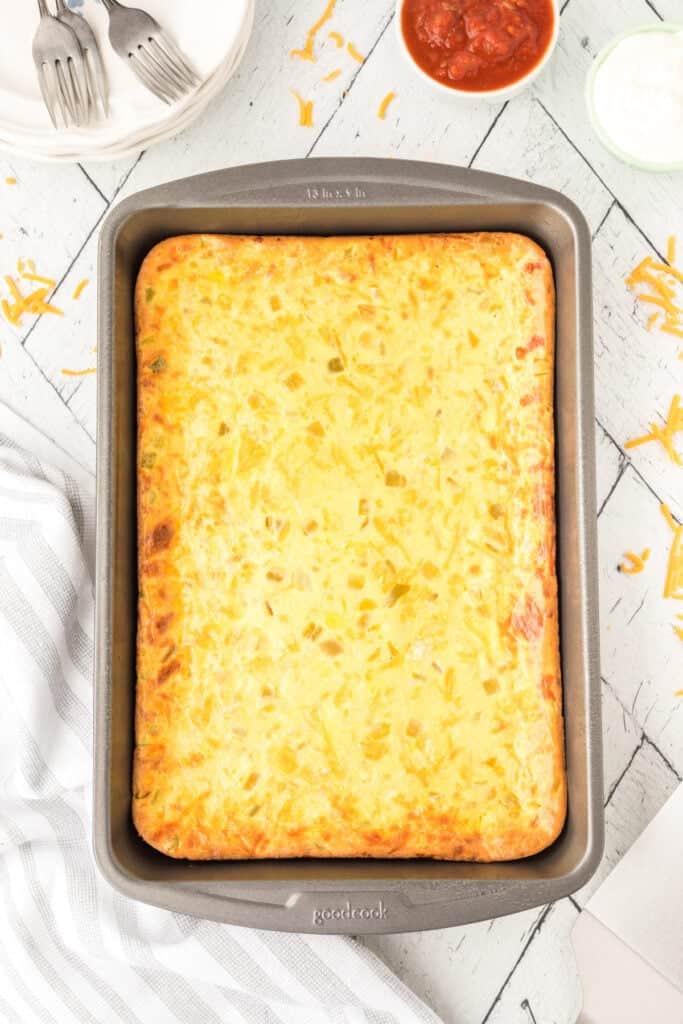 Golden brown Chilies Rellenos Bake in a 13x9-inch baking dish