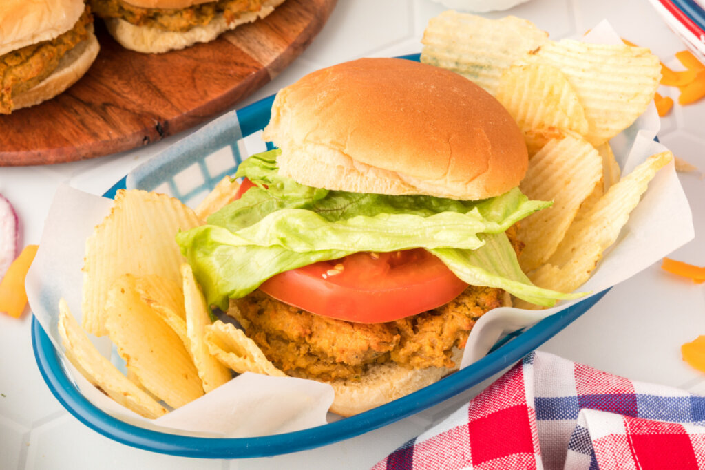 butter bean burger in food basket