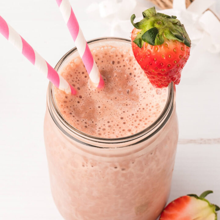 glass of chocolate covered strawberry smoothie