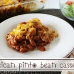 Mexican Pinto Bean Casserole on a white plate.