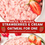 microwave strawberries and cream oatmeal pin collage