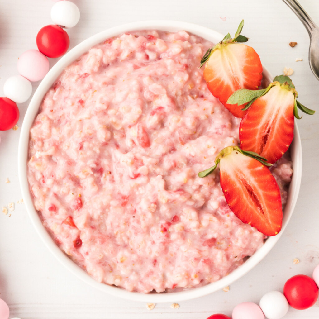 bowl of strawberries and cream oatmeal