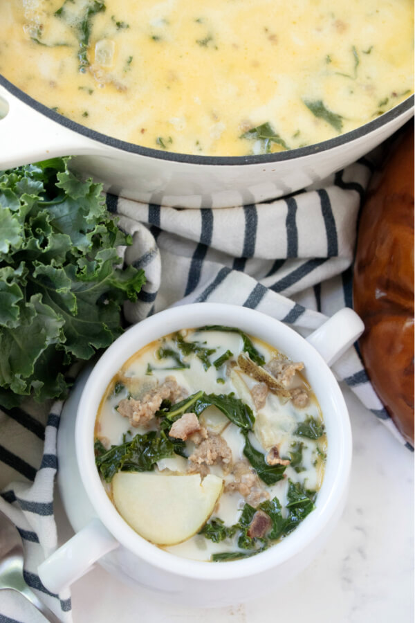 overhead shot of soup in bowl