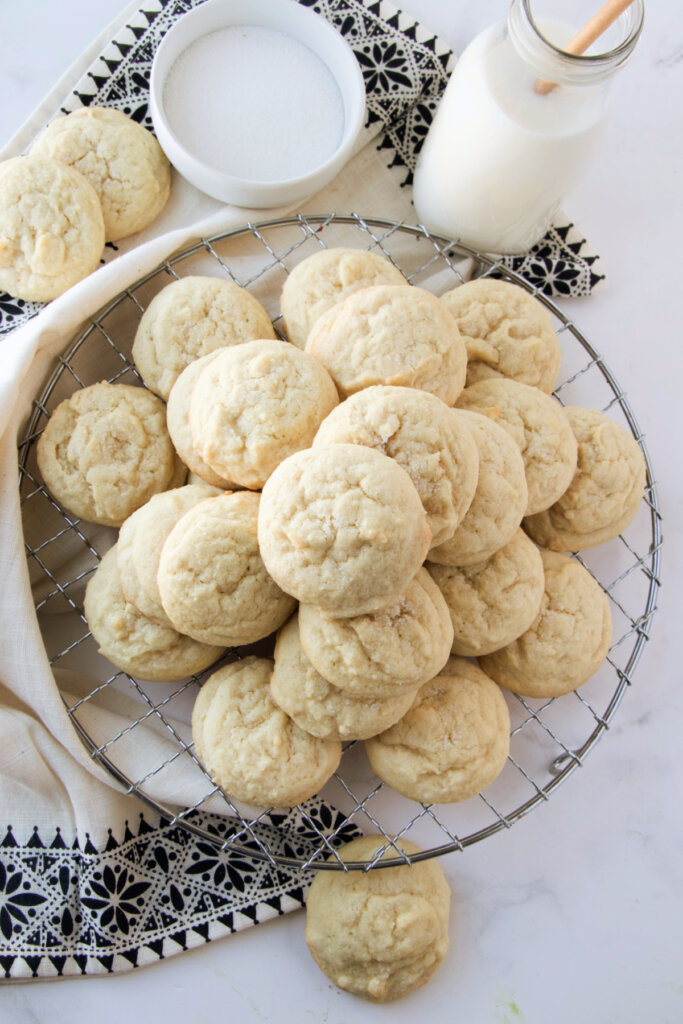 southern tea cakes piled on a serving platter