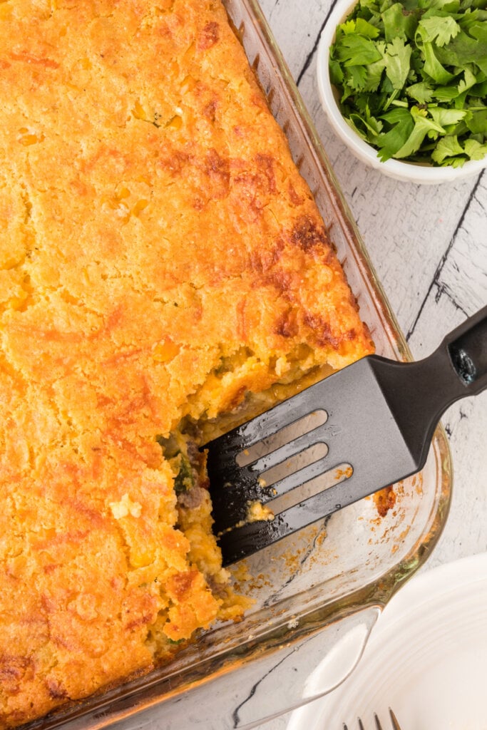 mexican cornbread casserole in baking dish