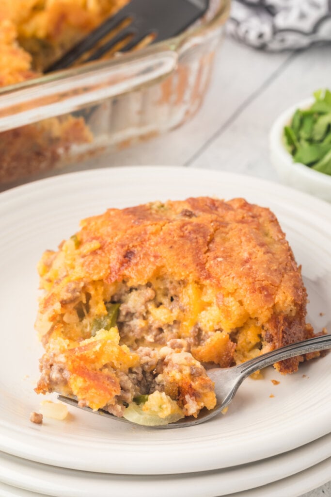 slice of mexican cornbread casserole on plate