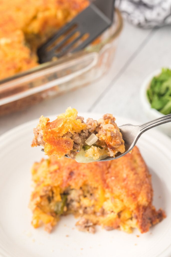 cornbread casserole on fork