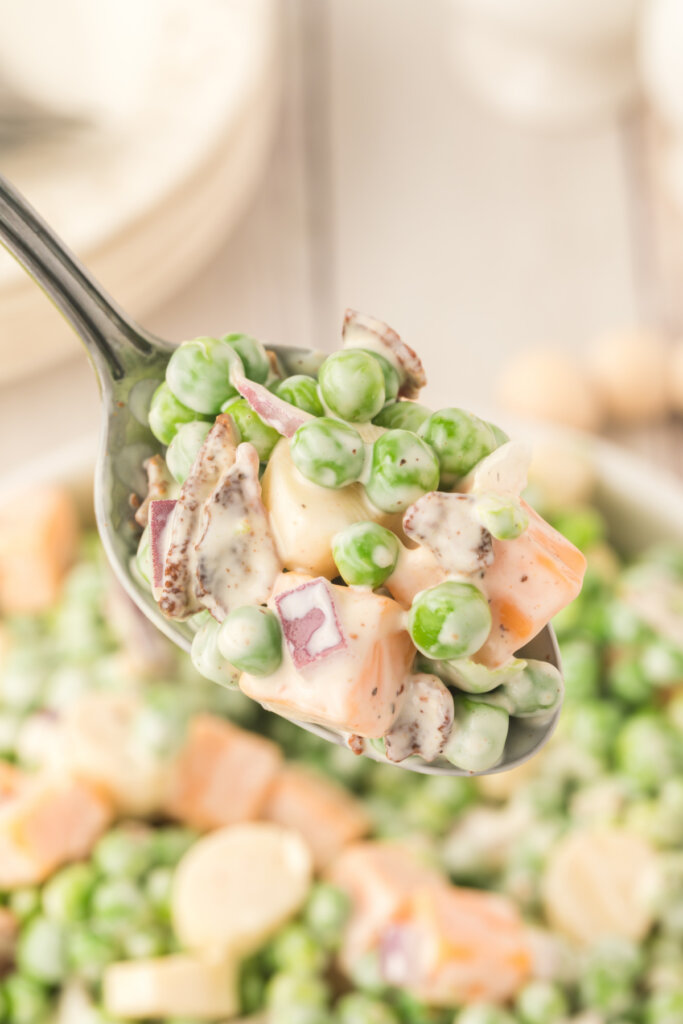 easy green pea salad on spoon
