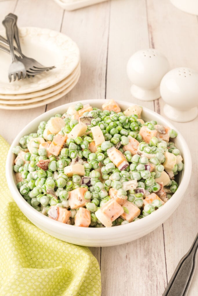 pea salad recipe in bowl