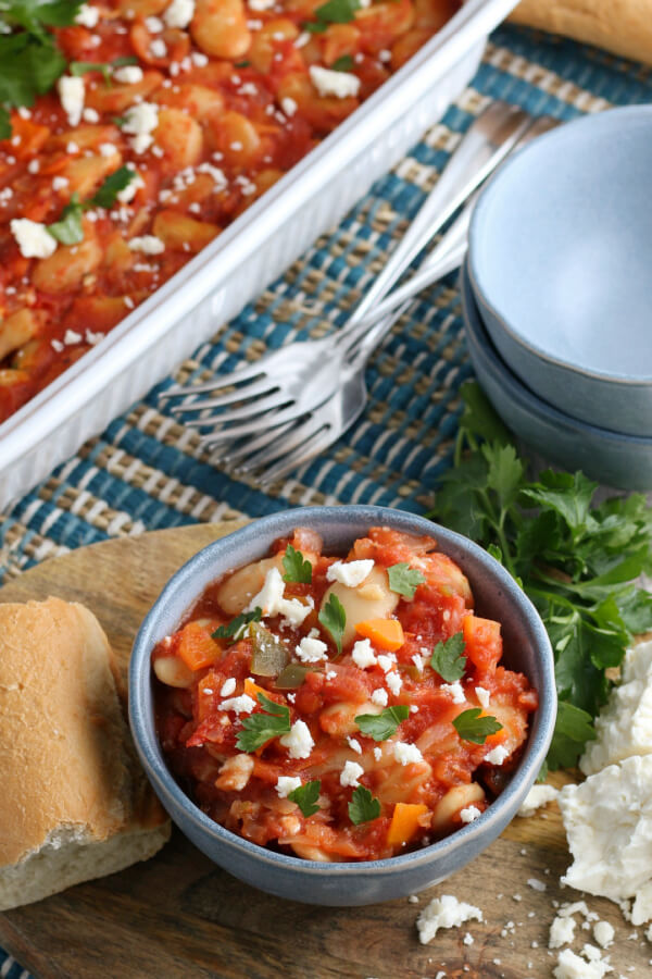 serving of Greek Baked Beans ready to eat