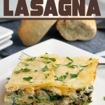 italian sausage spinach alfredo lasagna on plate