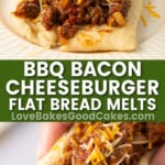 bbq bacon cheeseburger flat bread melts pin collage