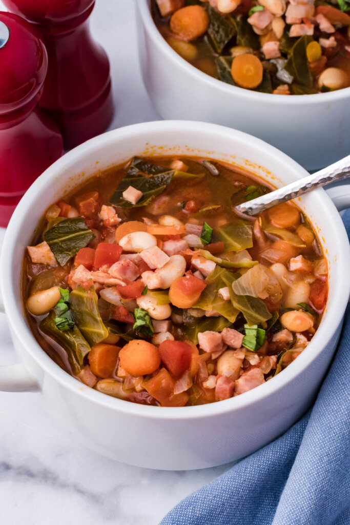 bowl of soup with a spoon in it