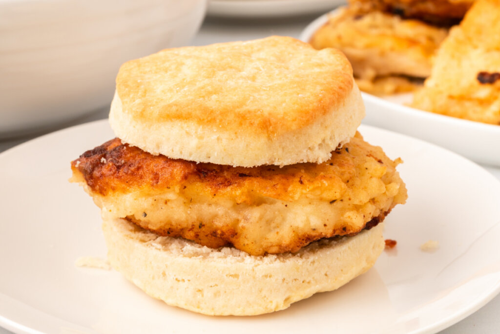 chicken biscuits on white plate