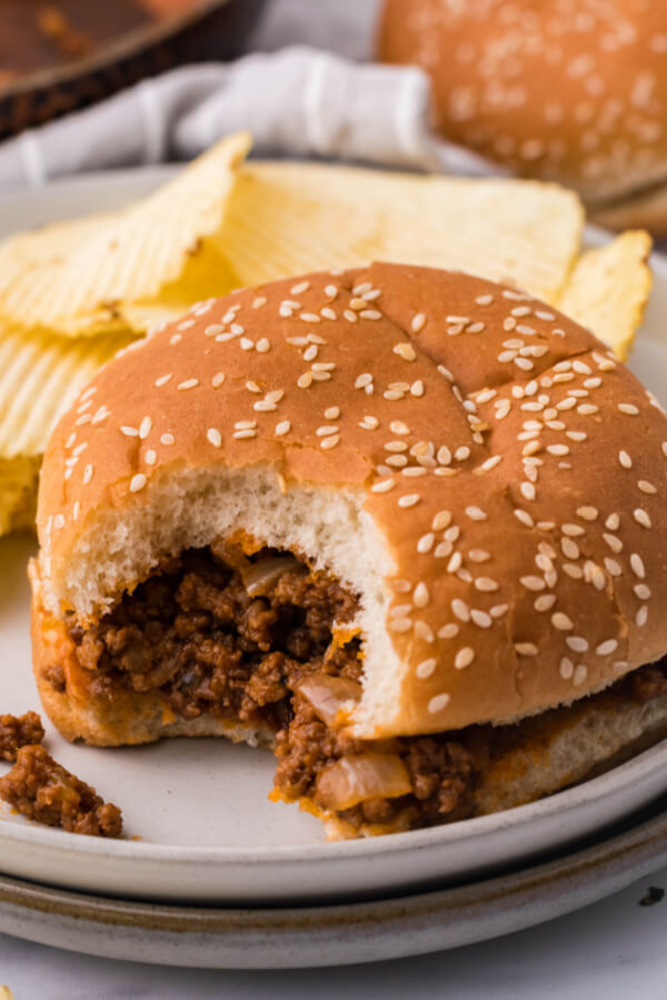 sloppy joes sandwich with a bite taken out