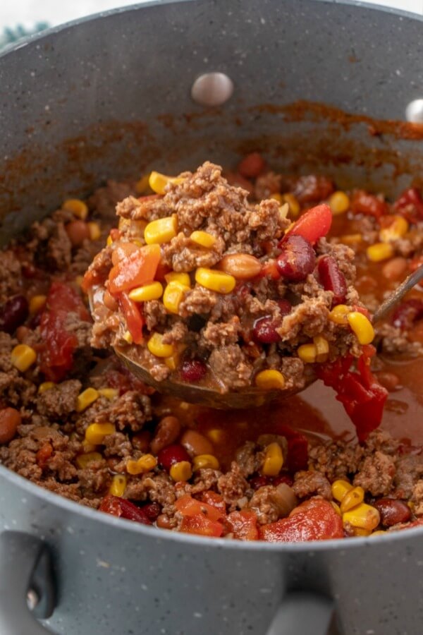 Taco Soup soup being ladled ot