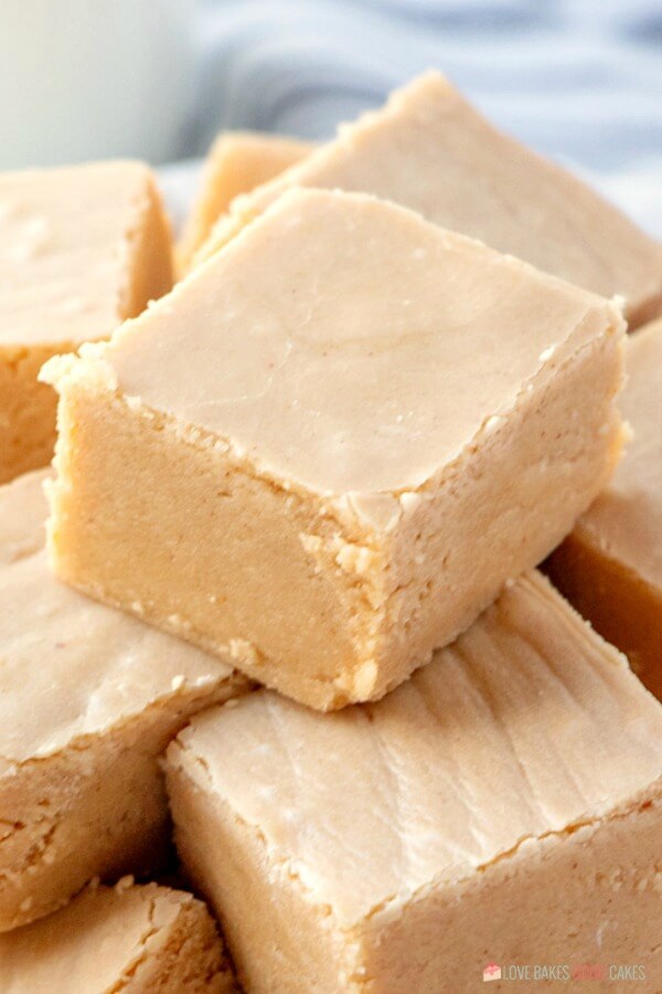 creamy peanut butter fudge close up