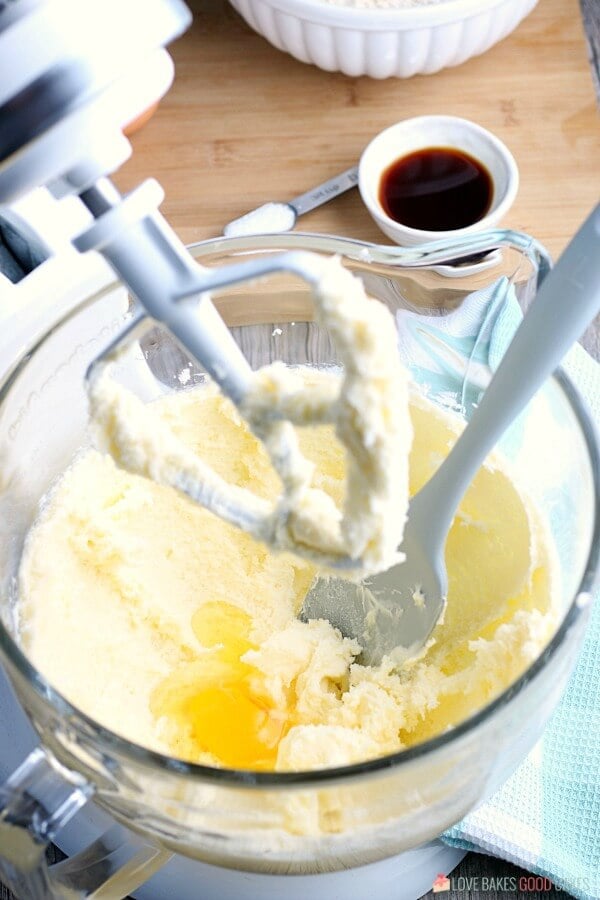 Soft Sugar Cookie dough in an electric mixer after being blended.