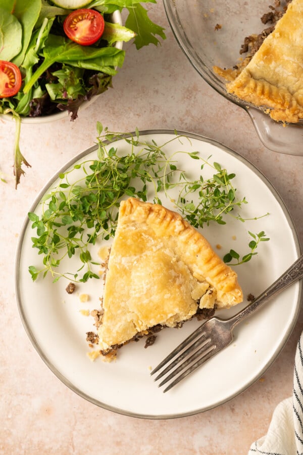 looking down on a slice of pie on plate