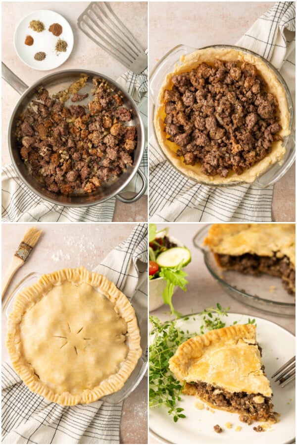 preparing the meat filling and top pie crust