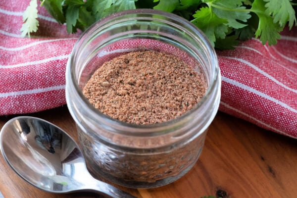 taco seasoning in a glass jar