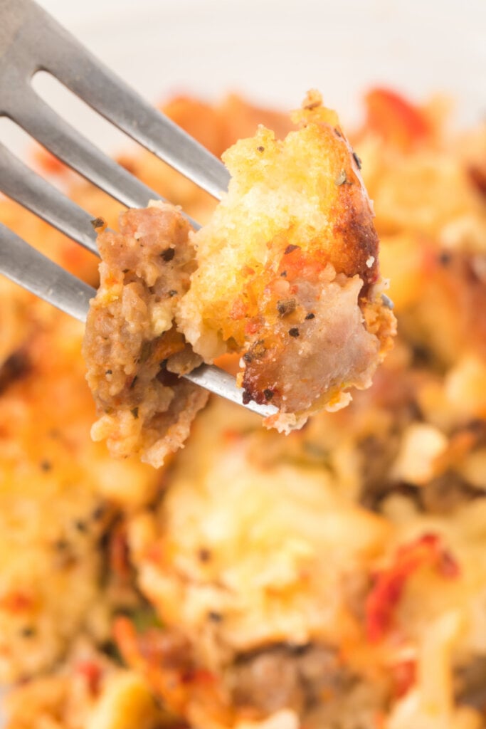 italian breakfast strata on fork