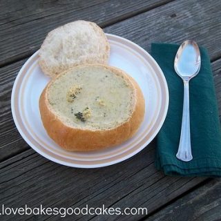 Broccoli and Cheese Soup in Homemade Bread Bowls