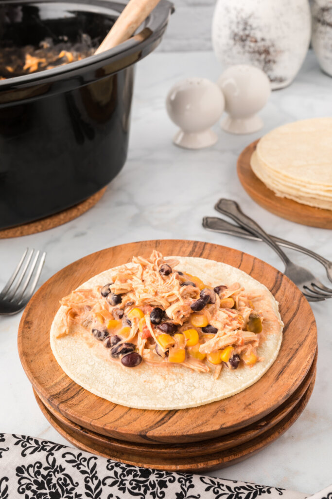 fiesta chicken filling on corn tortilla