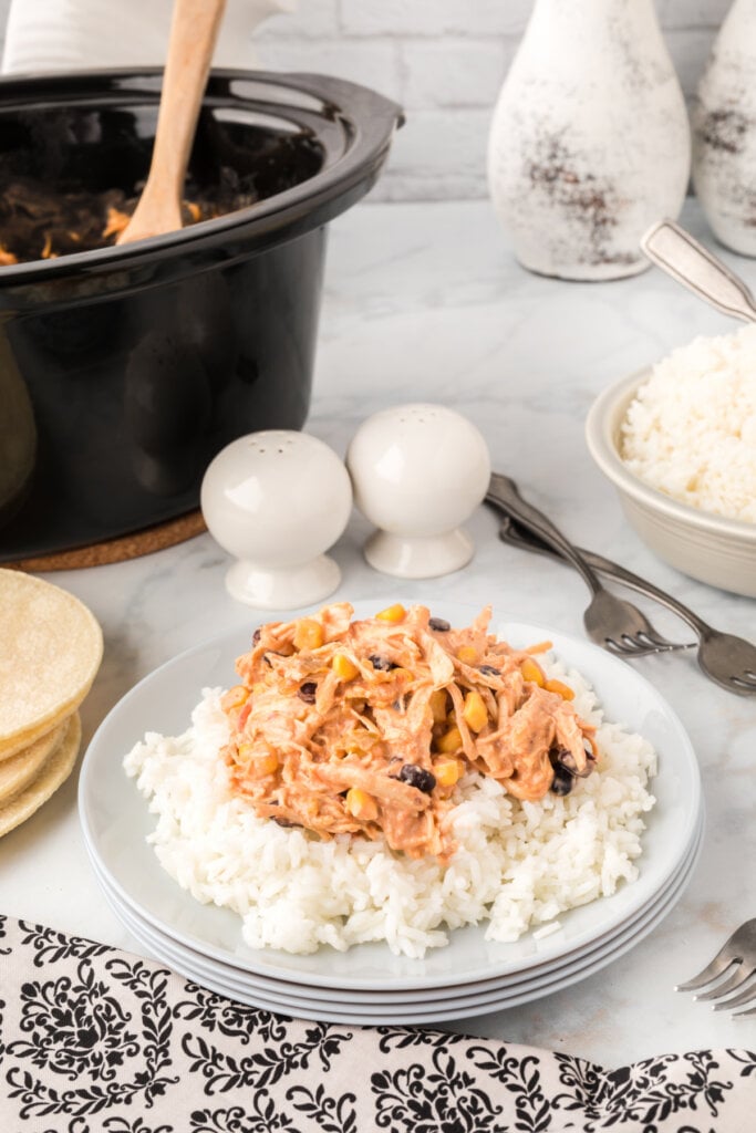 slow cooker fiesta chicken over rice