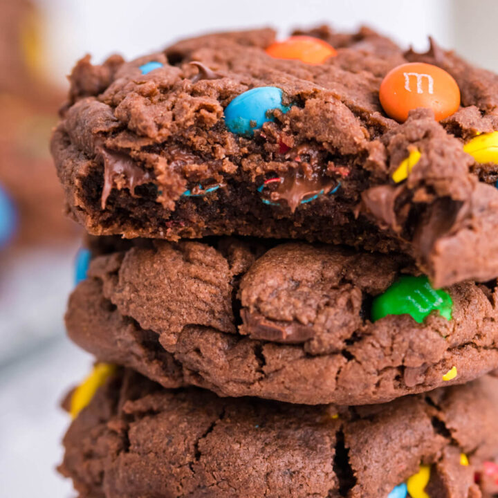 m&M cookies with bite taken out