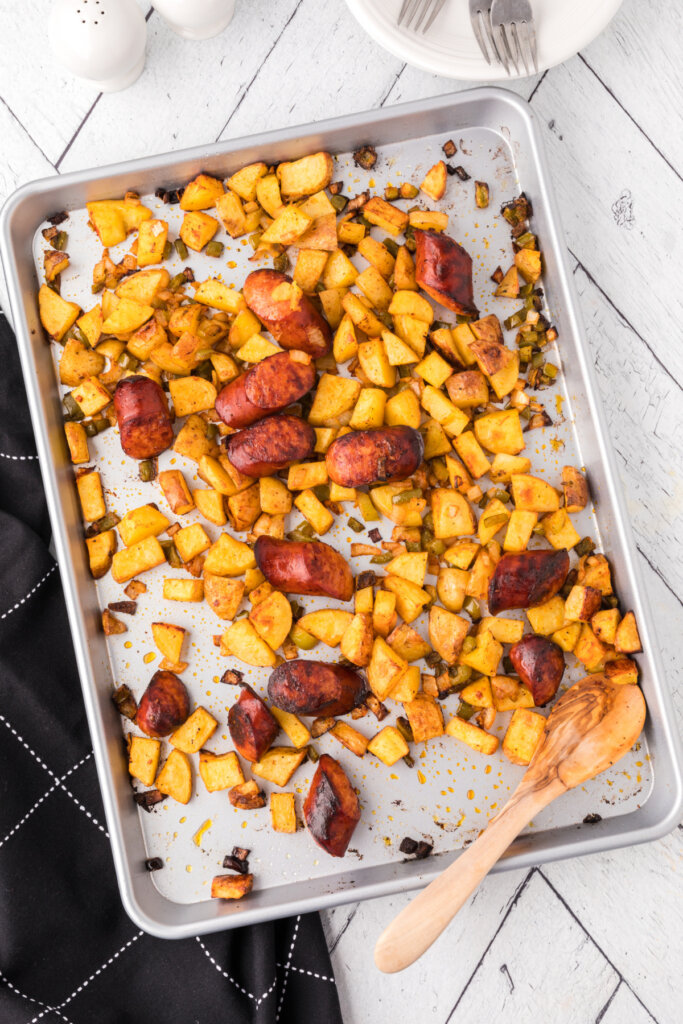 sheet pan sausage potato bake