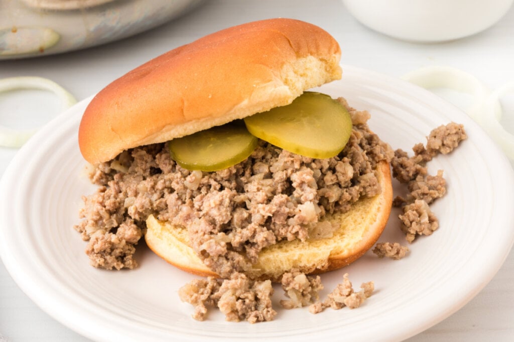 maid-rite loose meat sandwich on plate