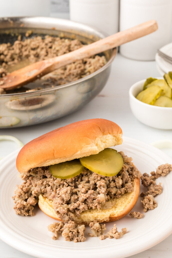 loose meat sandwich on plate