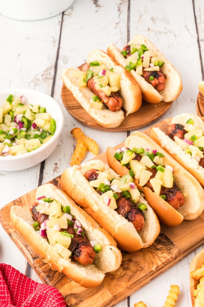 hawaiian hot dogs on table