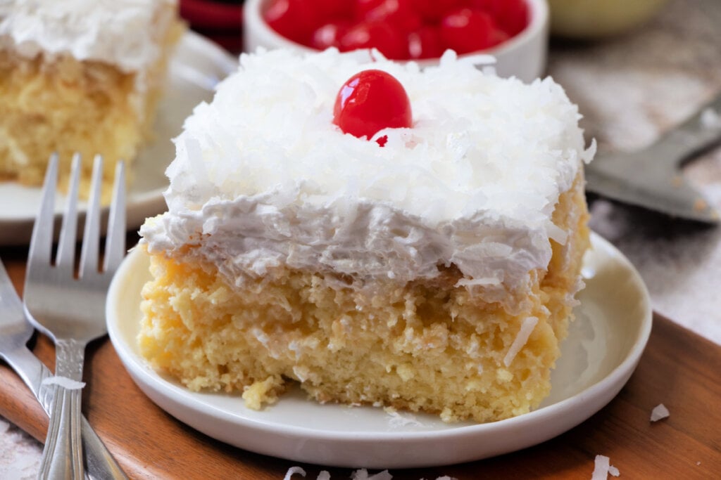 pine colada cake slice on plate