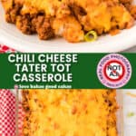 chili cheese tater tot casserole pin collage