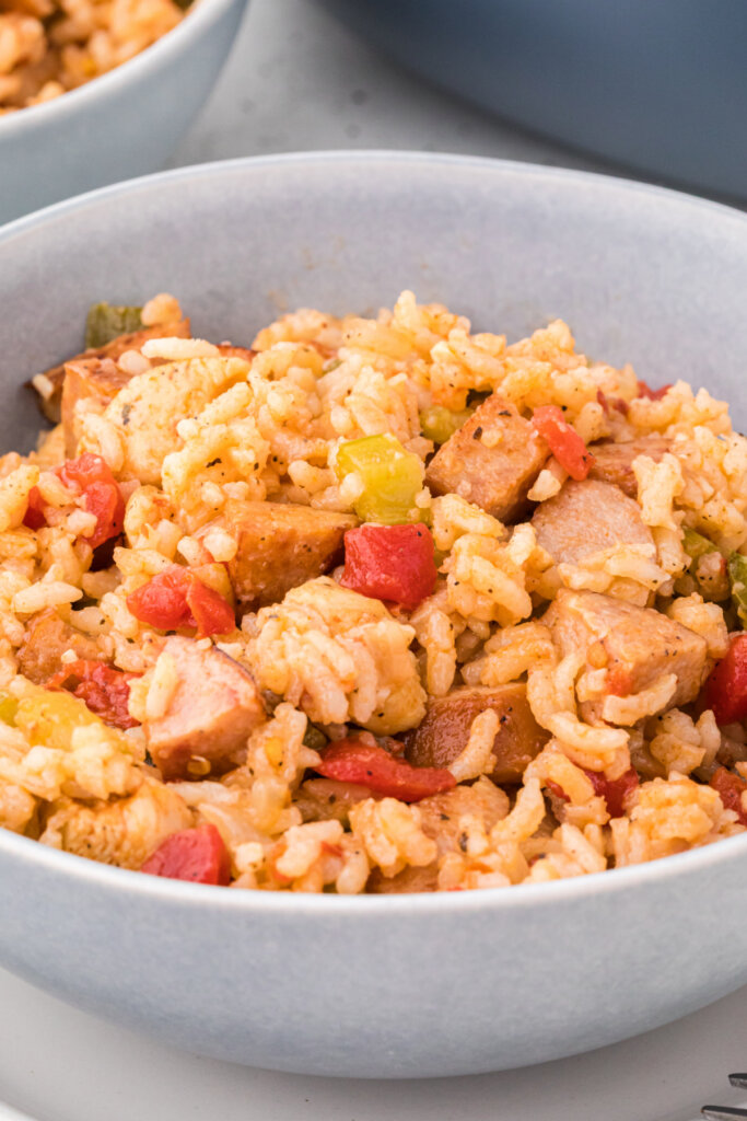 single serving of jambalaya in bowl