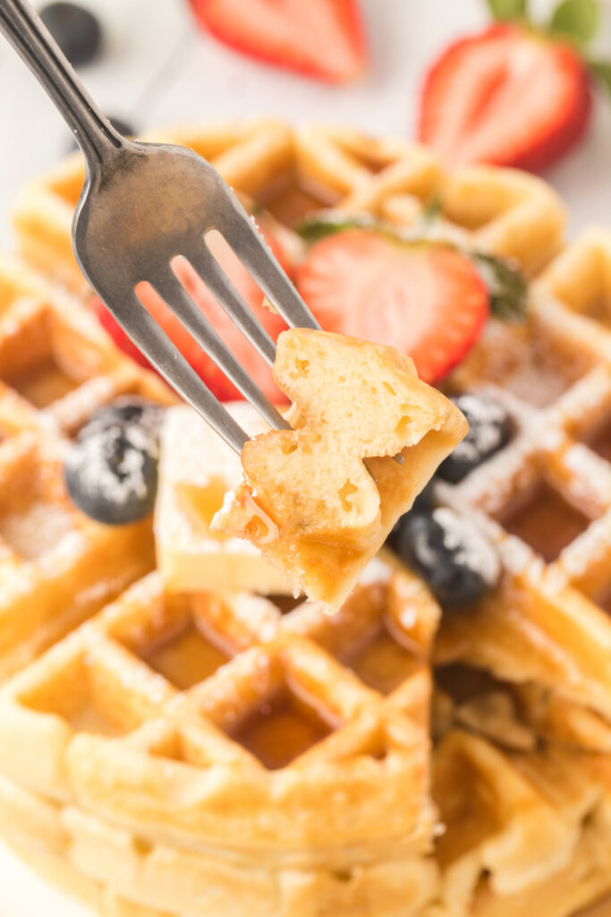 bite of waffle on fork