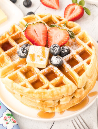 waffles with fruit and syrup