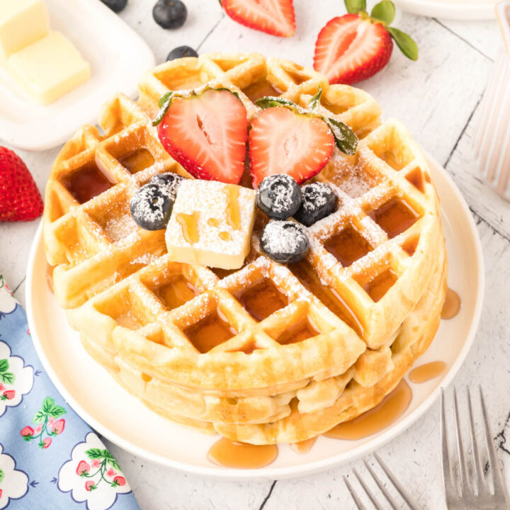 waffles with fruit and syrup