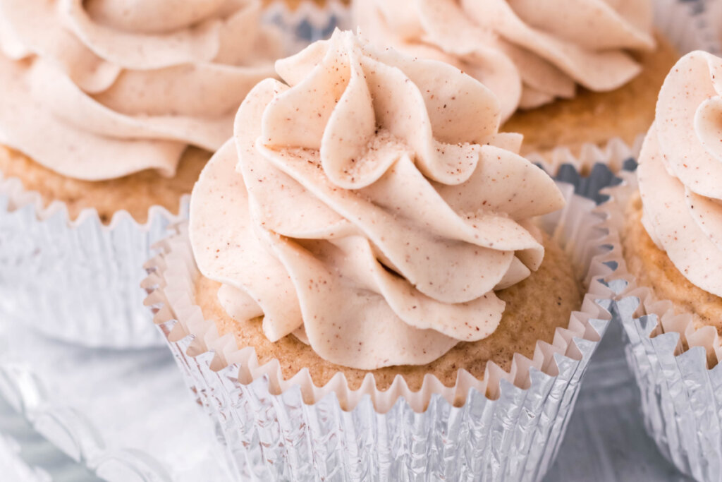 cinnamon cupcake in aluminum wrapper