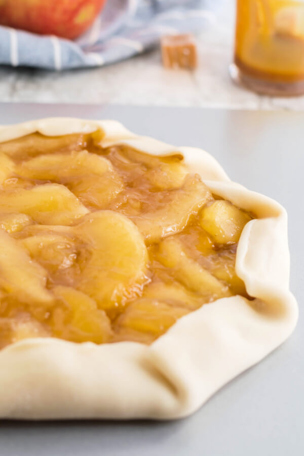 pie crust edges folded over the filling