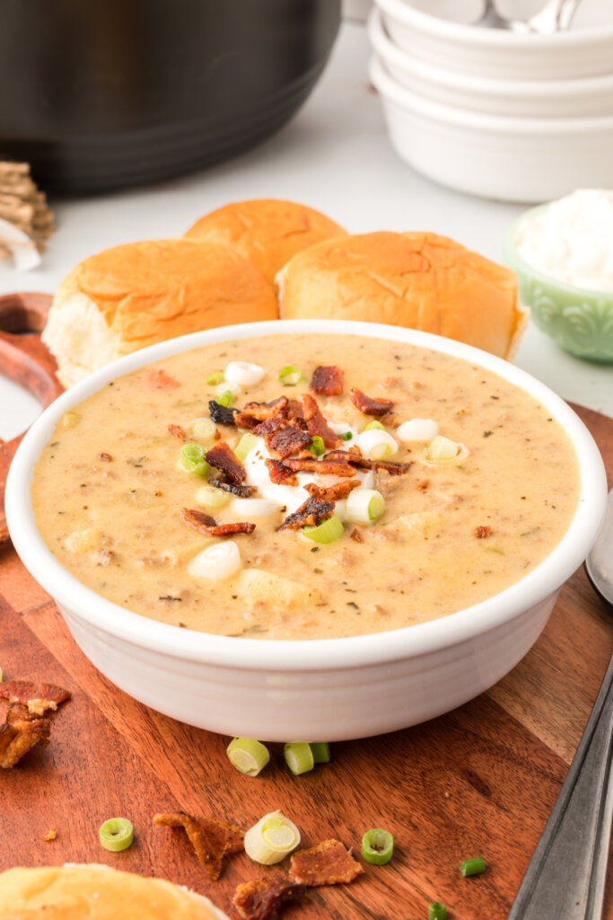 cheeseburger soup in bowl